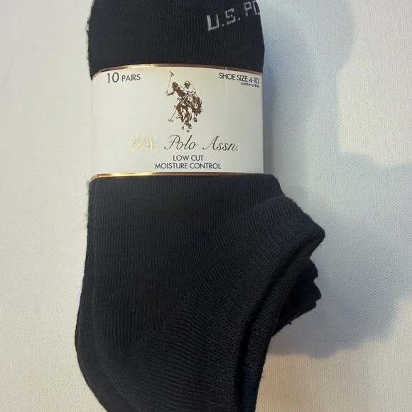 New U.S. Polo Assn. Black Low Cut Socks for Women Size 4-10 (5black,5white) (E2) - Picture 1 of 5